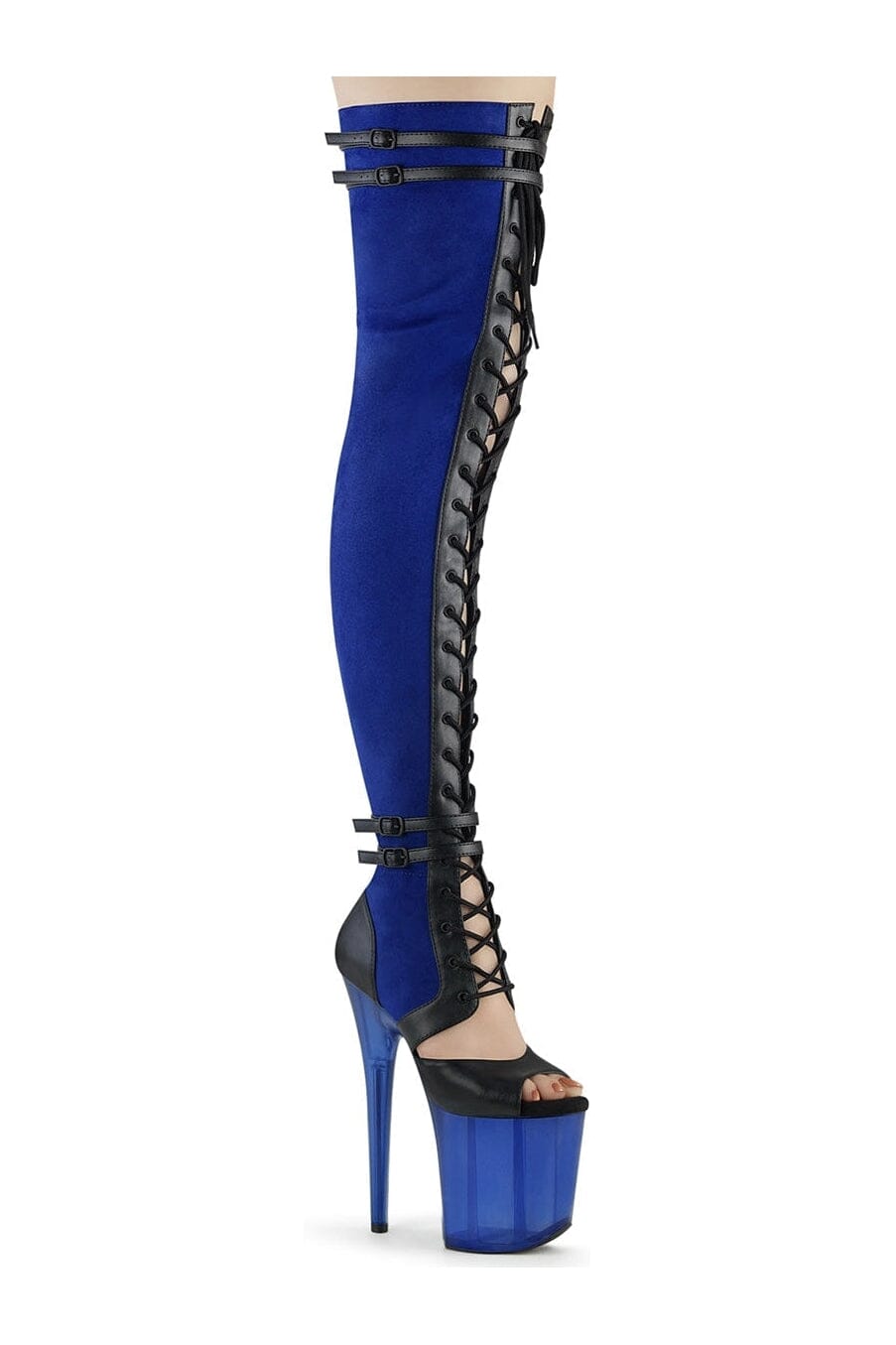 Pleaser FLAMINGO-3027 Blue Faux Suede Thigh Boot in Blue Faux Suede from SexyShoes.com