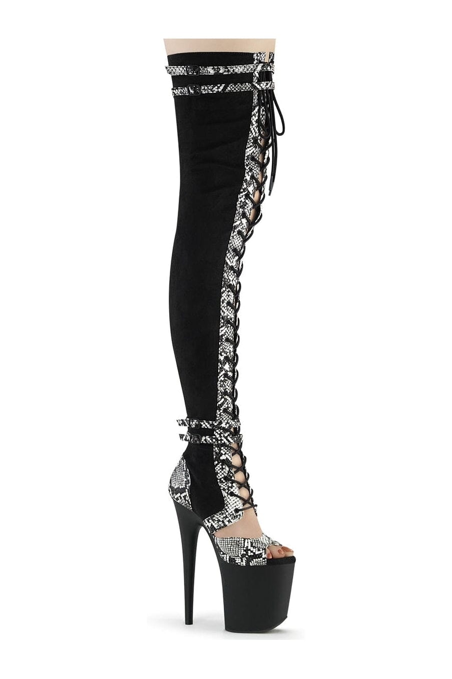 Pleaser FLAMINGO-3027SP Black Faux Suede Thigh Boot in Black Faux Suede from SexyShoes.com