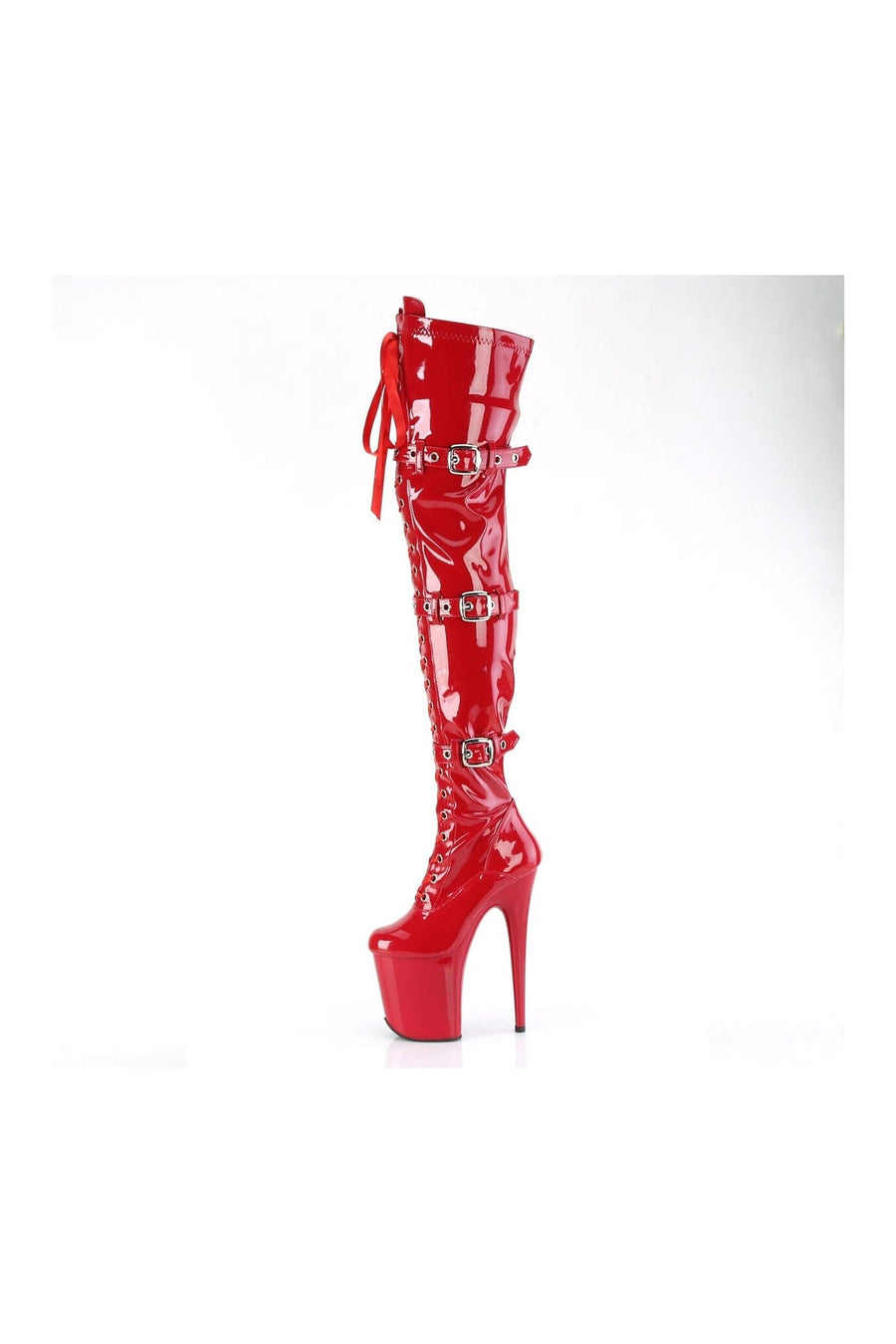Pleaser FLAMINGO-3028 Red Patent Thigh Boot in Red Patent