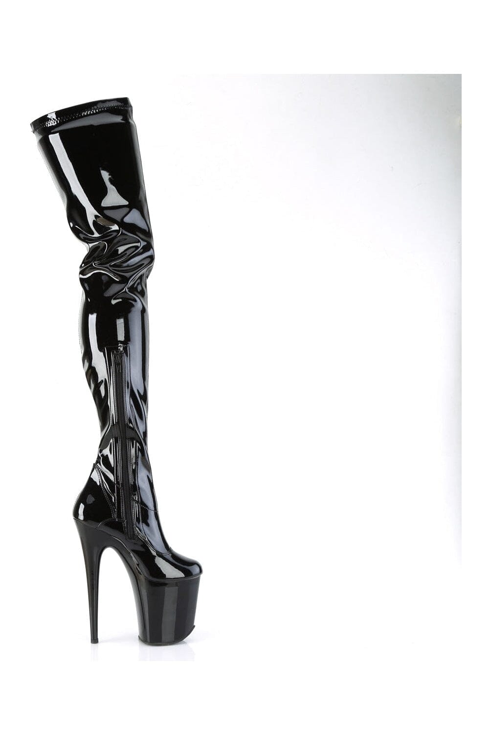 Pleaser FLAMINGO-4000 Black Patent Ankle Boot in Black Patent