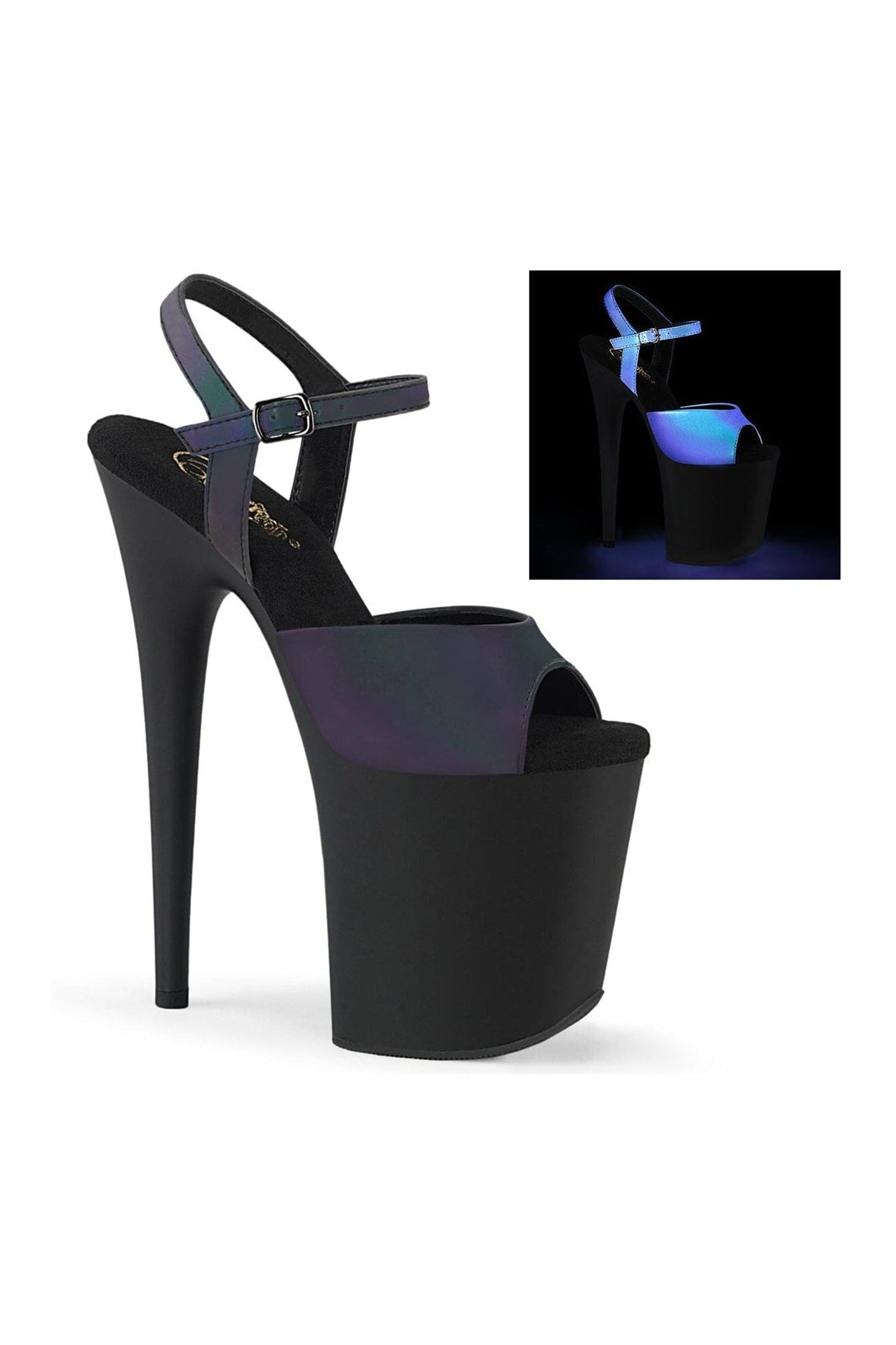 Pleaser FLAMINGO-809REFL Green Hologram Sandal in Green Hologram from SexyShoes.com