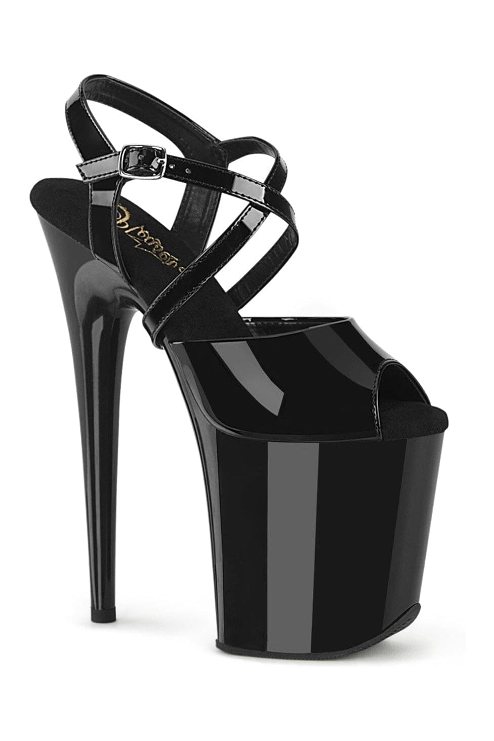 Pleaser FLAMINGO-824 Black Patent Sandal in Black Patent from SexyShoes.com