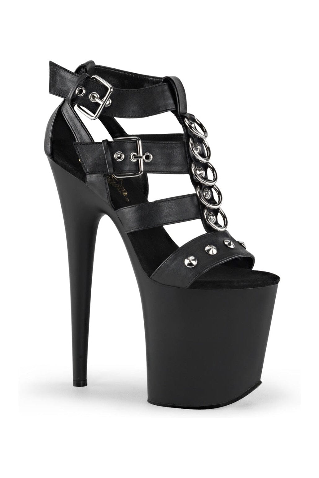 Pleaser FLAMINGO-858 Black Faux Leather Sandal in Black Faux Leather from SexyShoes.com