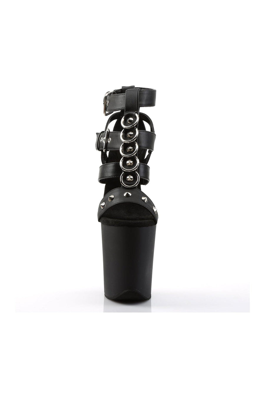 Pleaser FLAMINGO-858 Black Faux Leather Sandal in Black Faux Leather