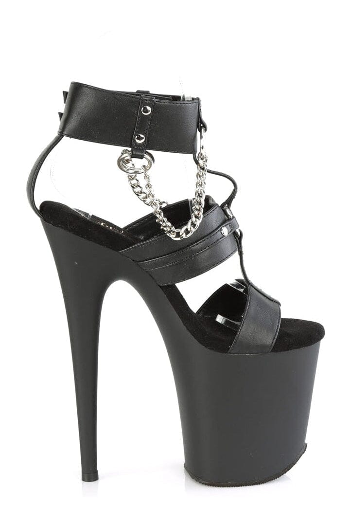 FLAMINGO-861 Black Faux Leather Sandal-Sandals-Pleaser-SEXYSHOES.COM