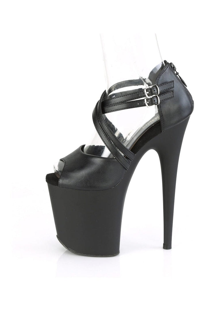FLAMINGO-865 Black Faux Leather Sandal-Sandals-Pleaser-SEXYSHOES.COM