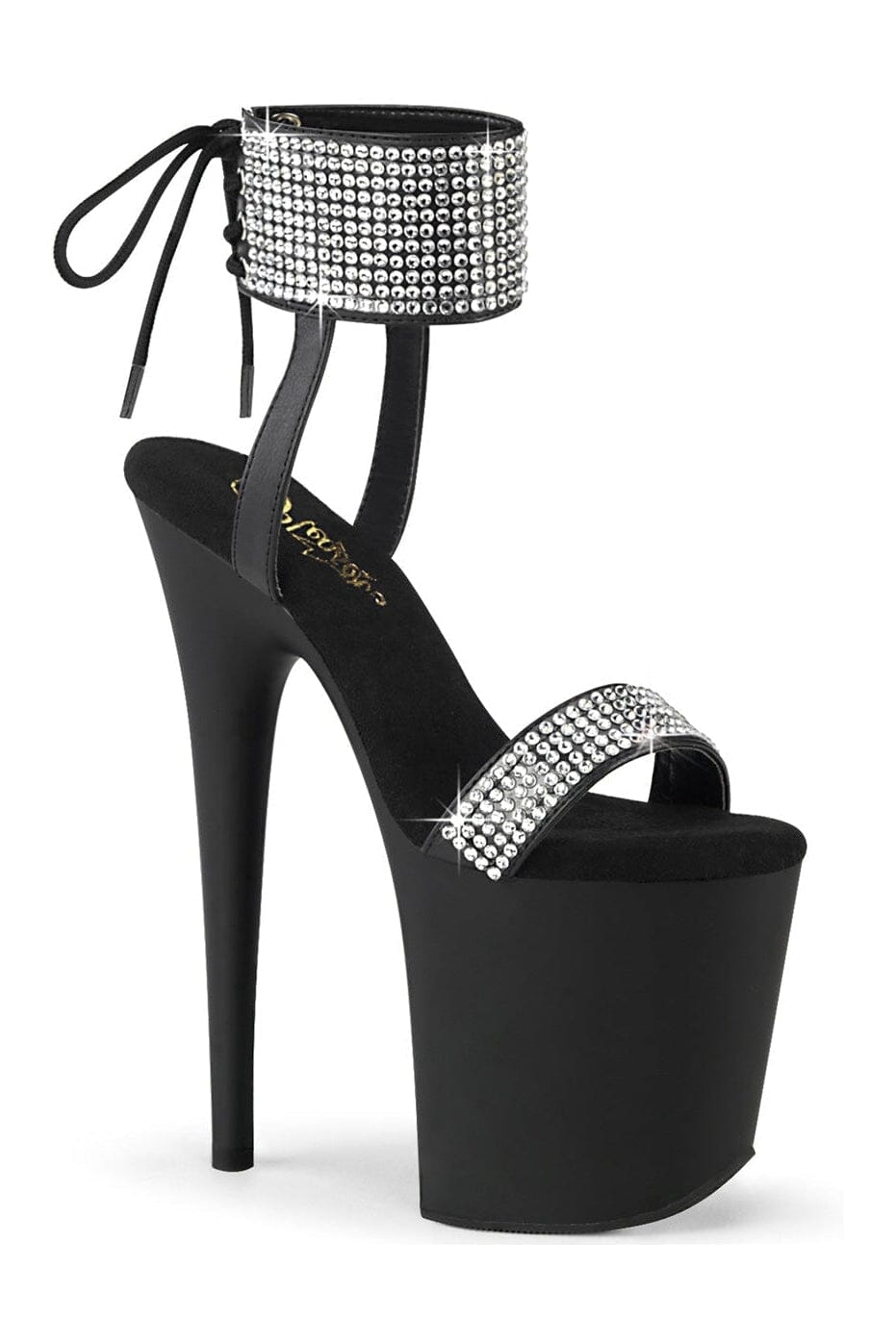 Pleaser FLAMINGO-870 Black Faux Leather Sandal in Black Faux Leather from SexyShoes.com