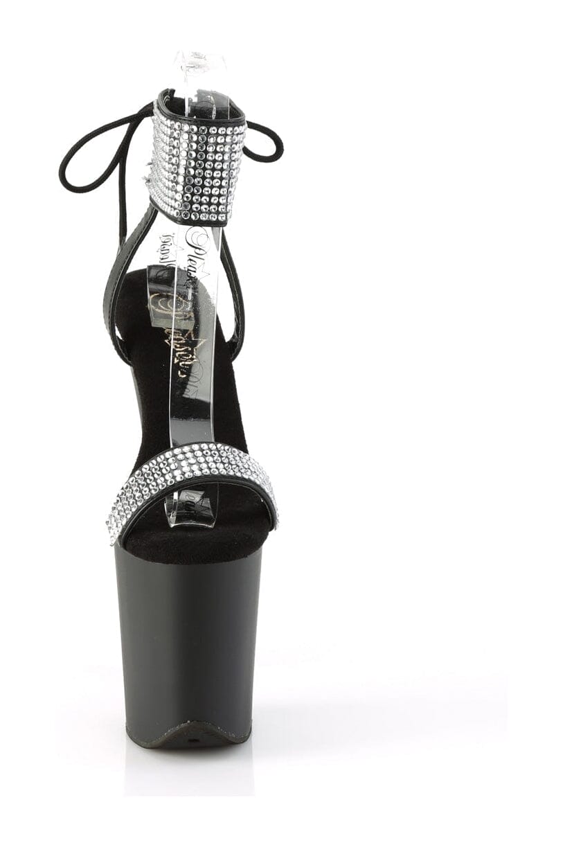 Pleaser FLAMINGO-870 Black Faux Leather Sandal in Black Faux Leather