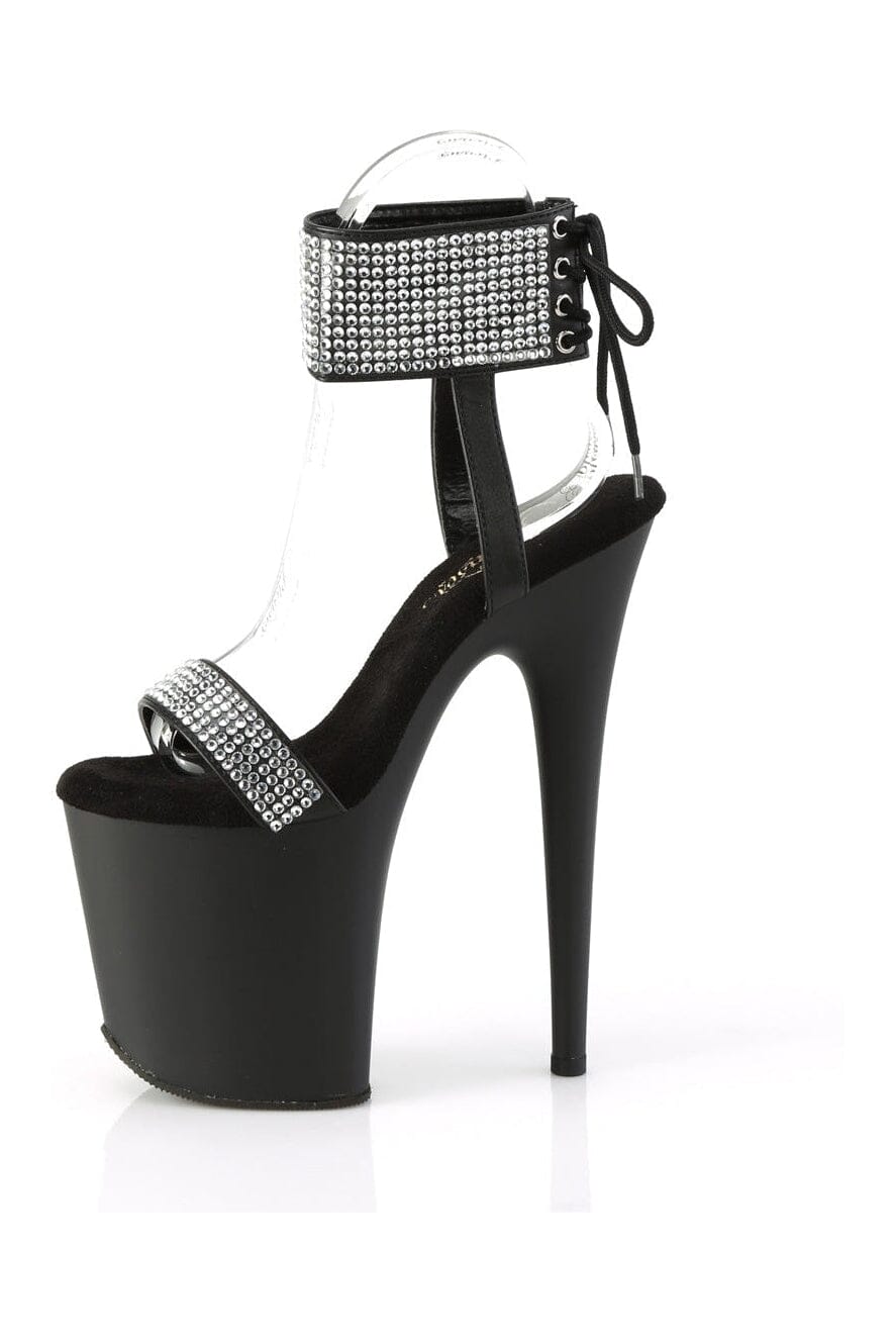 Pleaser FLAMINGO-870 Black Faux Leather Sandal in Black Faux Leather
