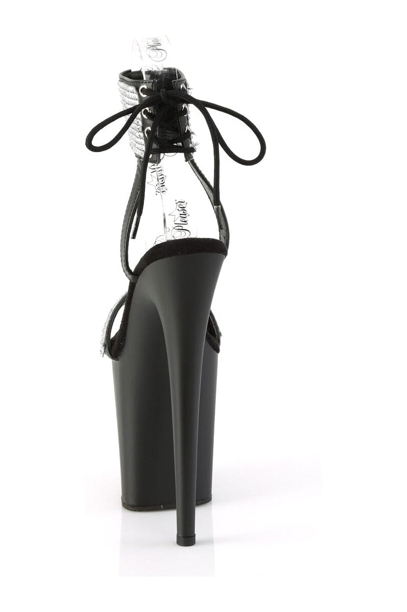 Pleaser FLAMINGO-870 Black Faux Leather Sandal in Black Faux Leather