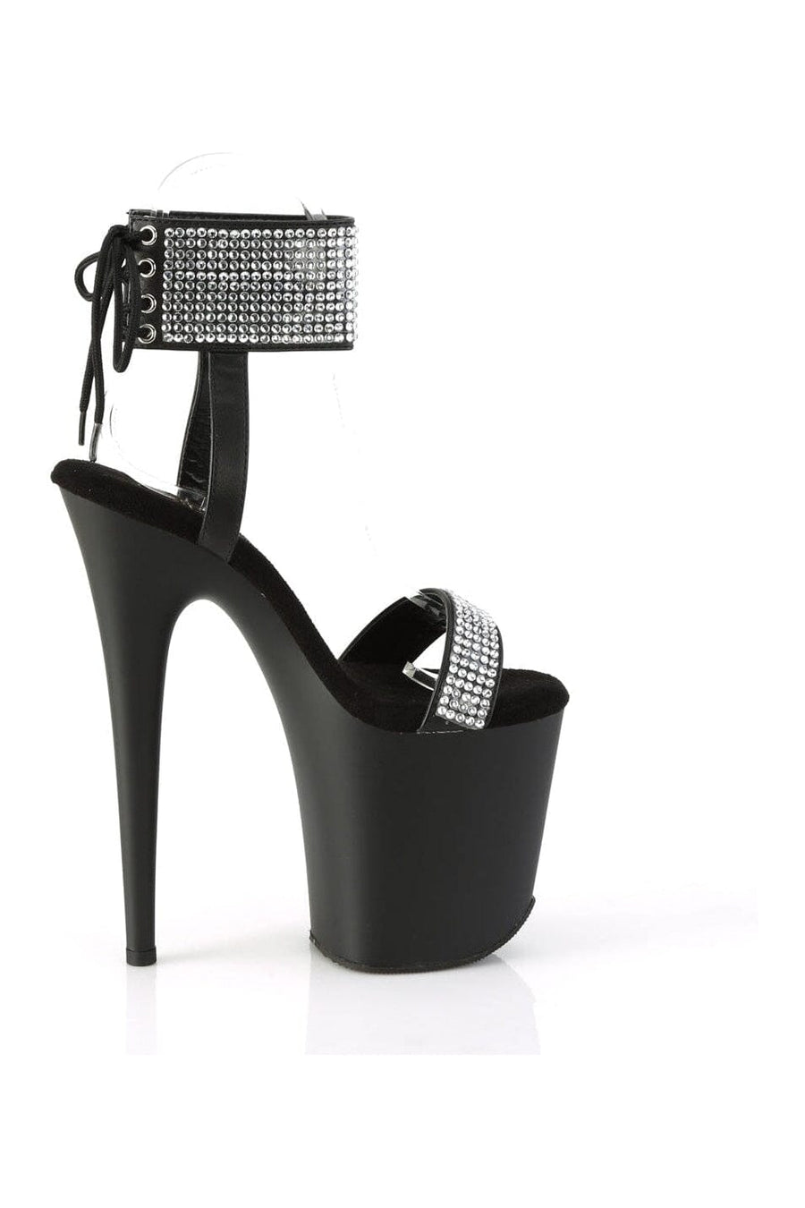 Pleaser FLAMINGO-870 Black Faux Leather Sandal in Black Faux Leather