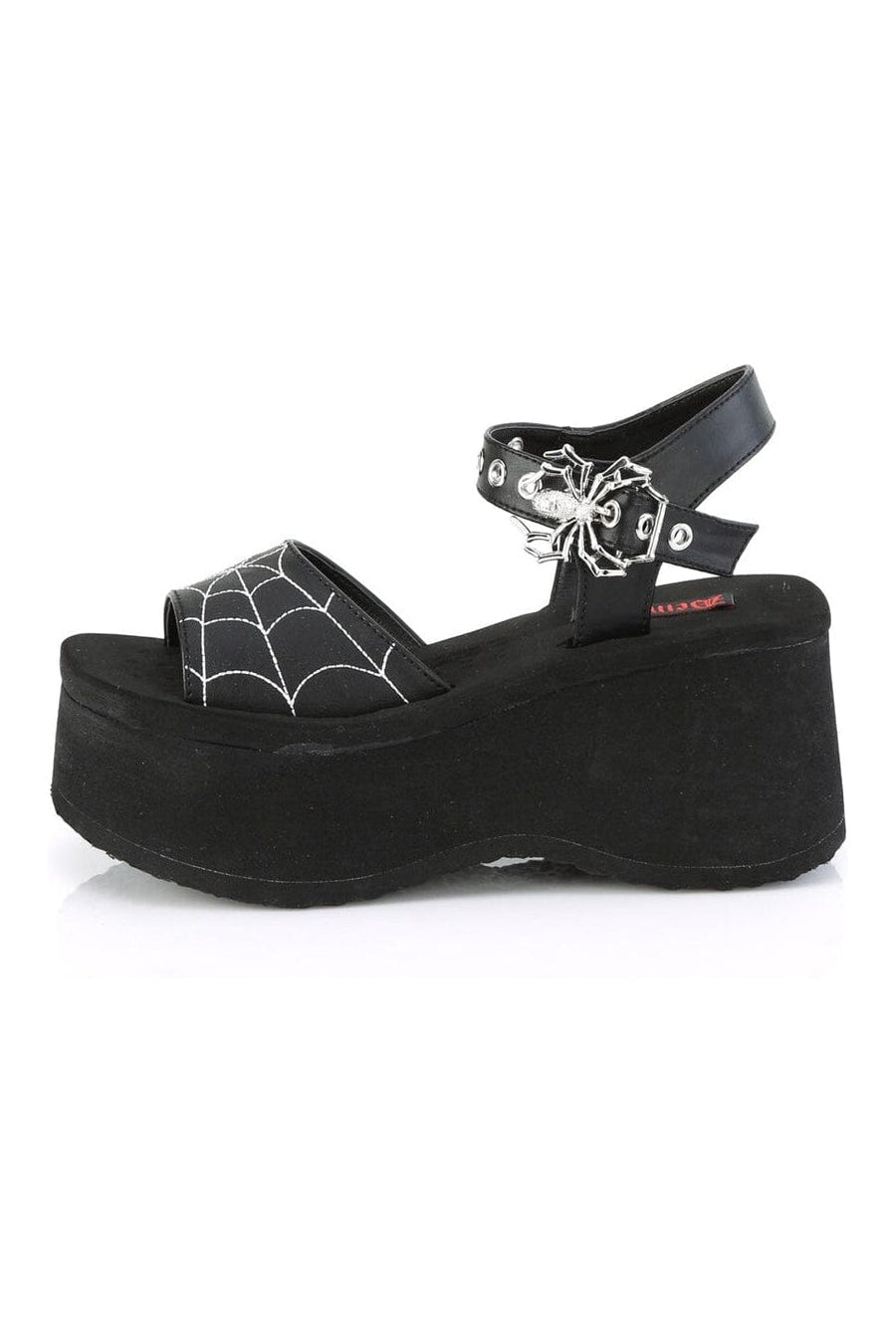 Demonia FUNN-10 Black Vegan Leather Sandal in Black Vegan Leather