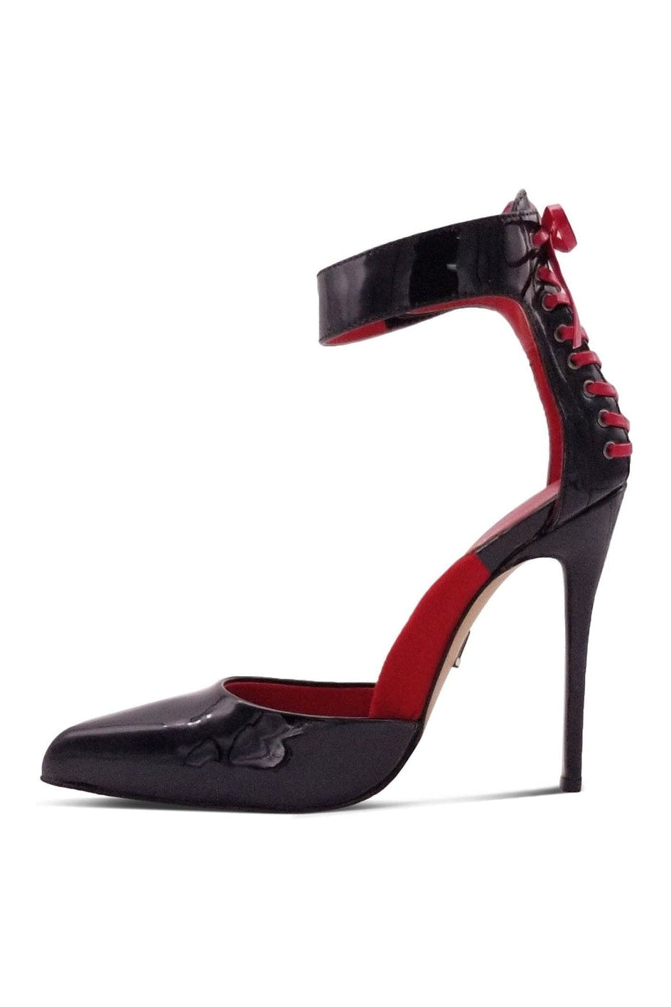 Sexyshoes Signature D'Orsay Ankle Strap with Corset Lace Details in Black Patent