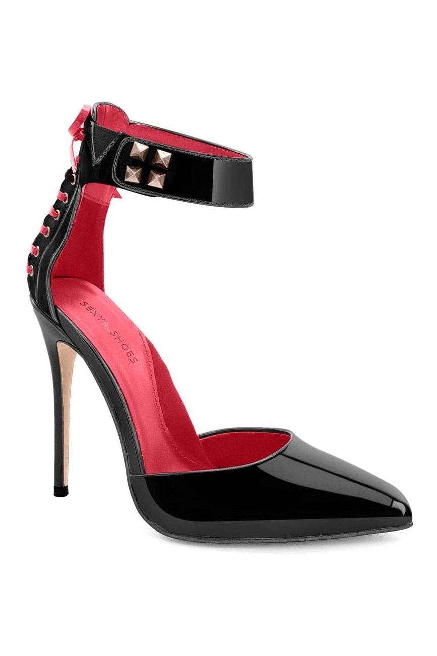 Sexyshoes Signature D'Orsay Ankle Strap with Corset Lace Details in Black Patent from SexyShoes.com