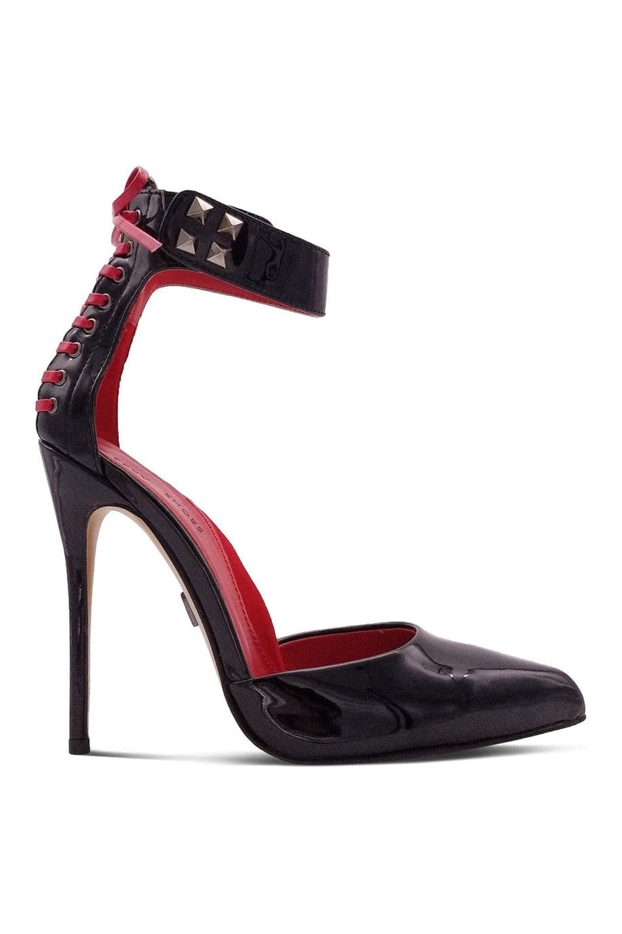Sexyshoes Signature D'Orsay Ankle Strap with Corset Lace Details in Black Patent