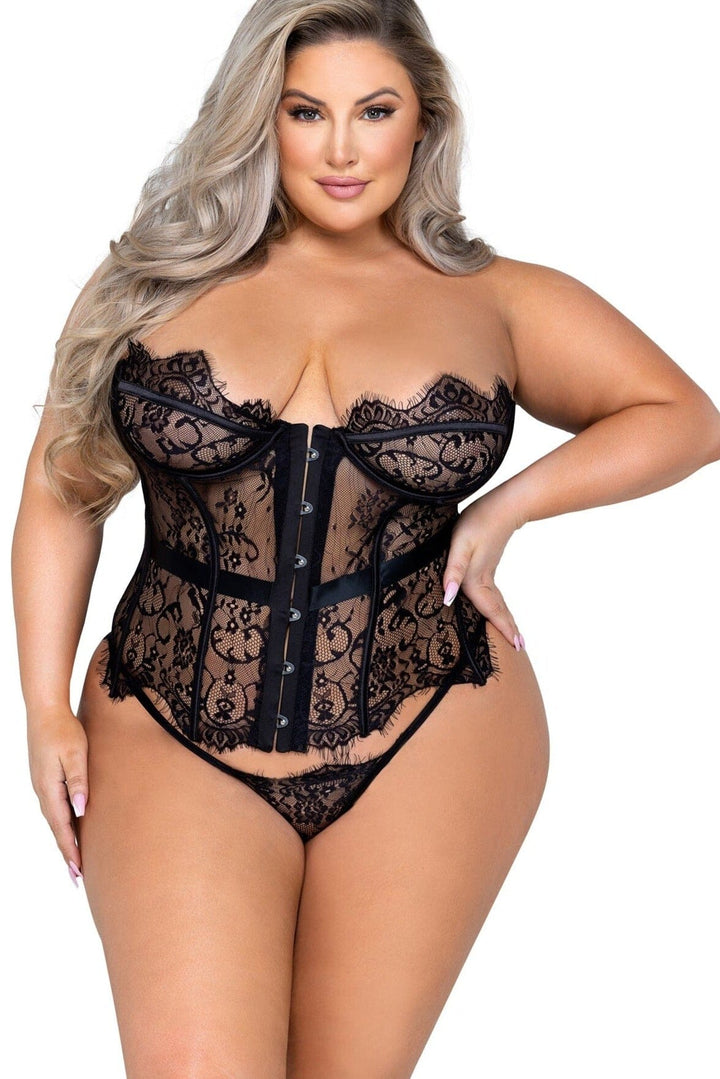 Fantasy 2-Piece Bustier Set-Lingerie Sets-Roma Confidential-Black-1X-SEXYSHOES.COM