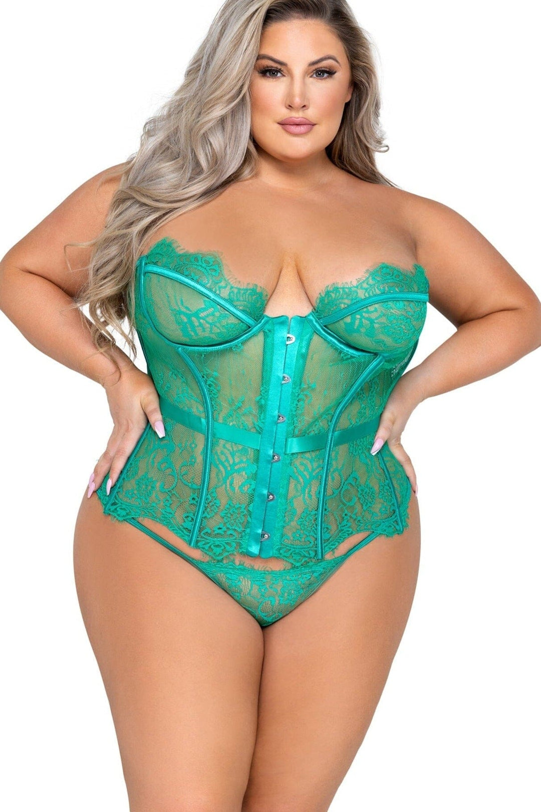 Fantasy 2-Piece Bustier Set-Lingerie Sets-Roma Confidential-Green-1X-SEXYSHOES.COM