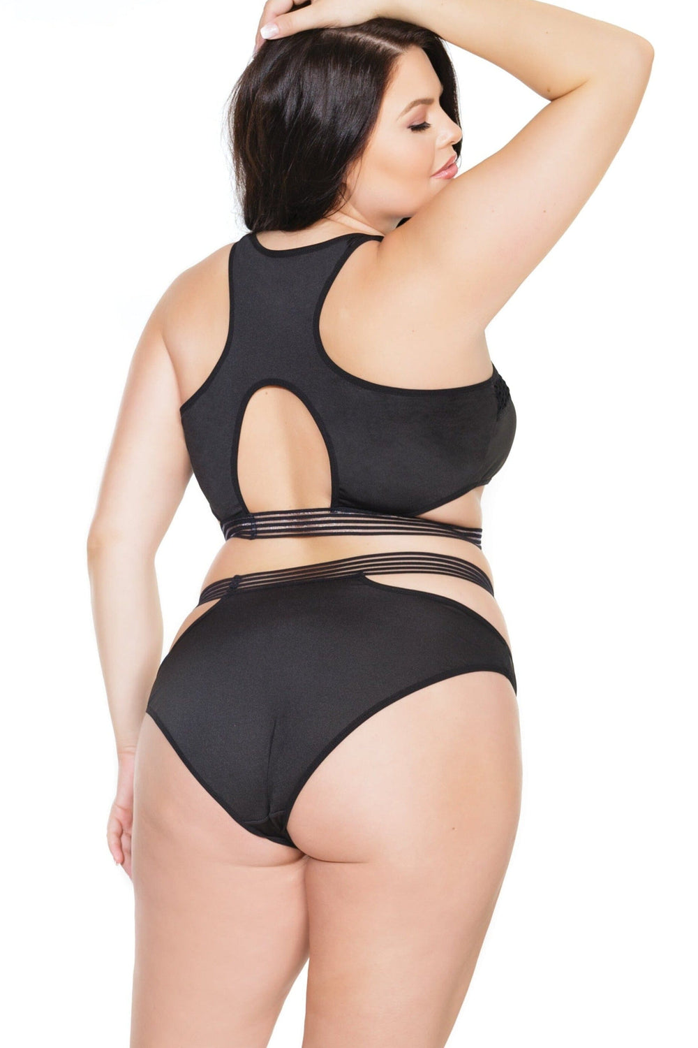 Fence Net Crop Top With Panty Set | Plus Size-Lingerie Sets-Coquette-Black-Q-SEXYSHOES.COM