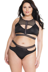 Coquette Fence Net Crop Top With Panty Set in Black  from SexyShoes.com