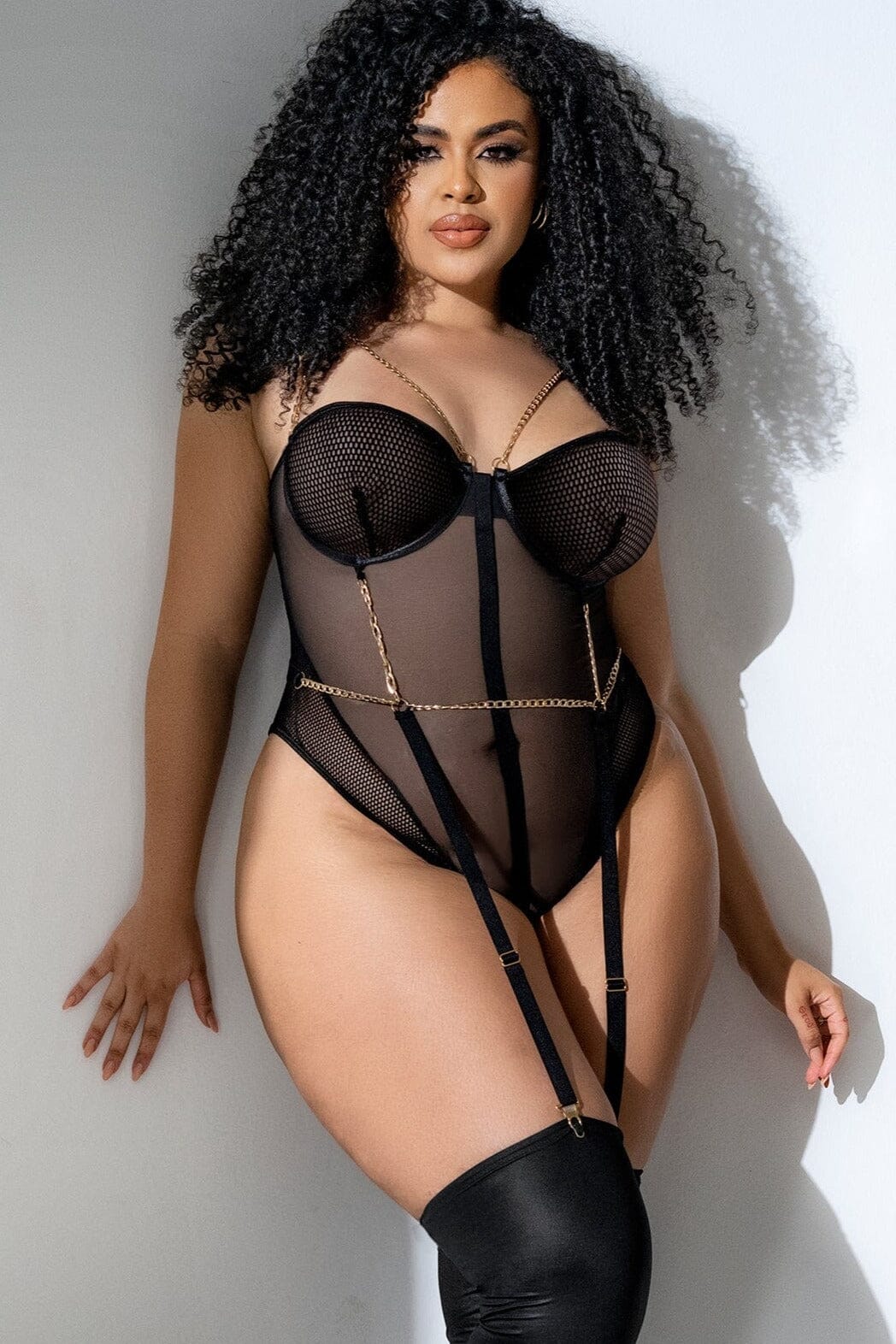 Mapale Fishnet Bodysuit with Chain Detail in Black  from SexyShoes.com