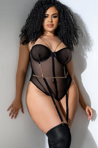 Mapale Fishnet Bodysuit with Chain Detail in Black  from SexyShoes.com