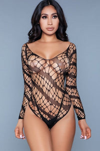 BeWicked Fishnet Long Sleeves Bodysuit in Black  from SexyShoes.com