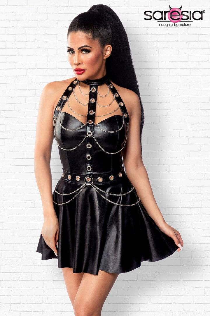 Flared Pleated Mini Dress-Fetish Dresses-Saresia-Black-S-SEXYSHOES.COM