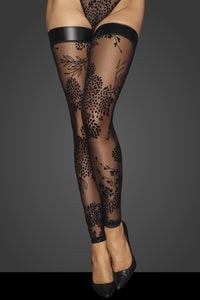 Noir Handmade Flocked Embroidery and Tulle Banded Stockings in Black Tulle from SexyShoes.com