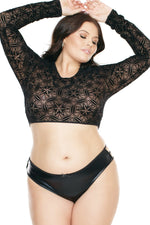Flocked Mesh Long Sleeve Crop Top | Plus Size