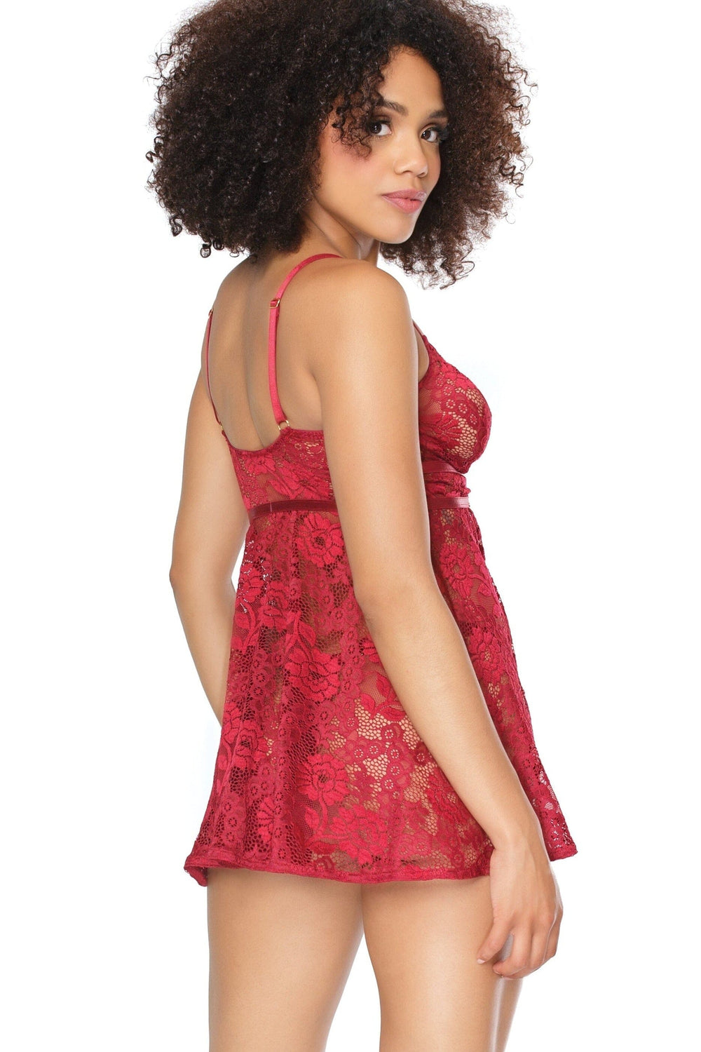 Floral Lace Babydoll Thong Set-Babydolls-Coquette-Red-O/S-SEXYSHOES.COM