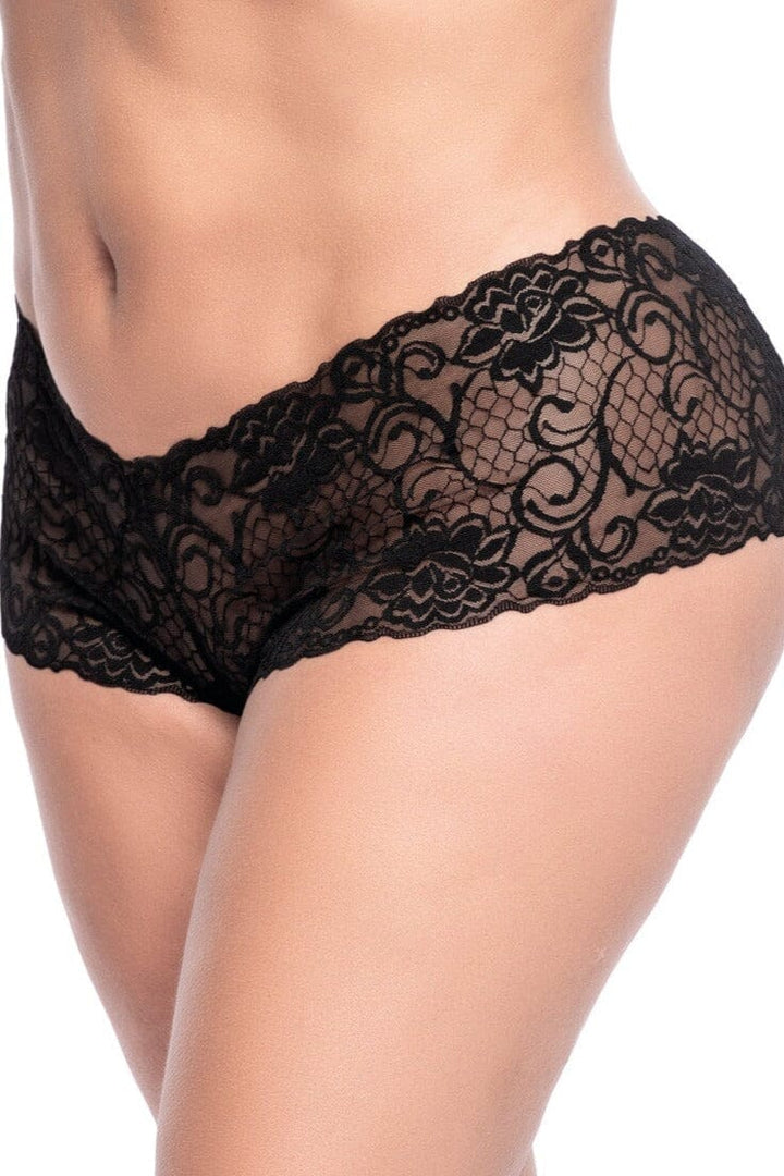 Floral Lace Boyshort-Boyshorts-Mapale-Black-1/2XL-SEXYSHOES.COM