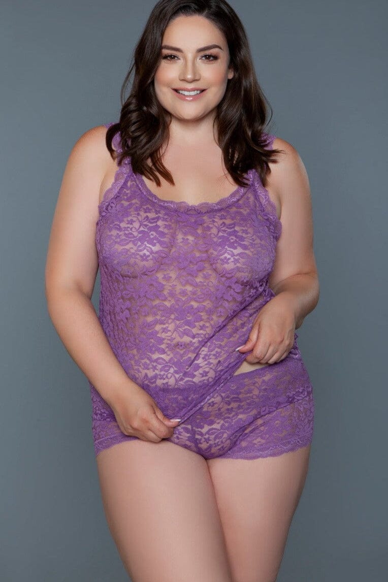 BeWicked Floral Lace Tank Set in Purple 