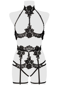 Floral Lace Under Cup Lingerie Set-Fetish Sets-Grey Velvet-SEXYSHOES.COM