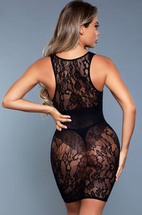 Floral Netting Bodystocking-Stripper Dresses-BeWicked-Black-O/S-SEXYSHOES.COM