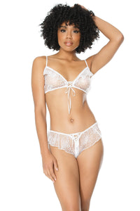 Floral Tulle Bra And French Cut Panty-Lingerie Sets-Coquette-White-O/S-SEXYSHOES.COM