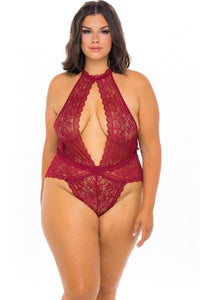 Oh La La Cheri Front Keyhole Collared Teddy in Red  from SexyShoes.com