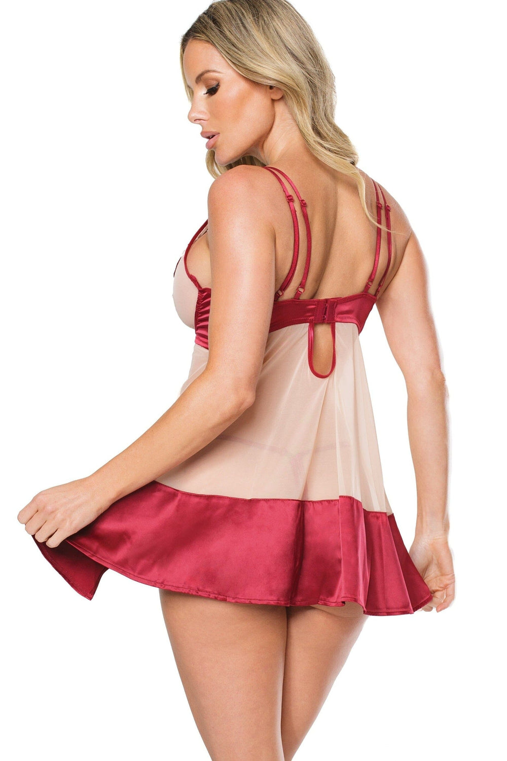 Coquette Full Cup Underwire Babydoll With Appliques & Mini Side Slit in Red 