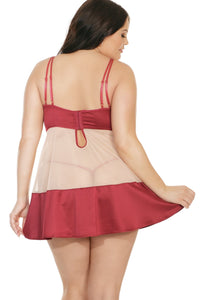 Coquette Full Cup Underwire Babydoll With Appliques & Mini Side Slit in Red 