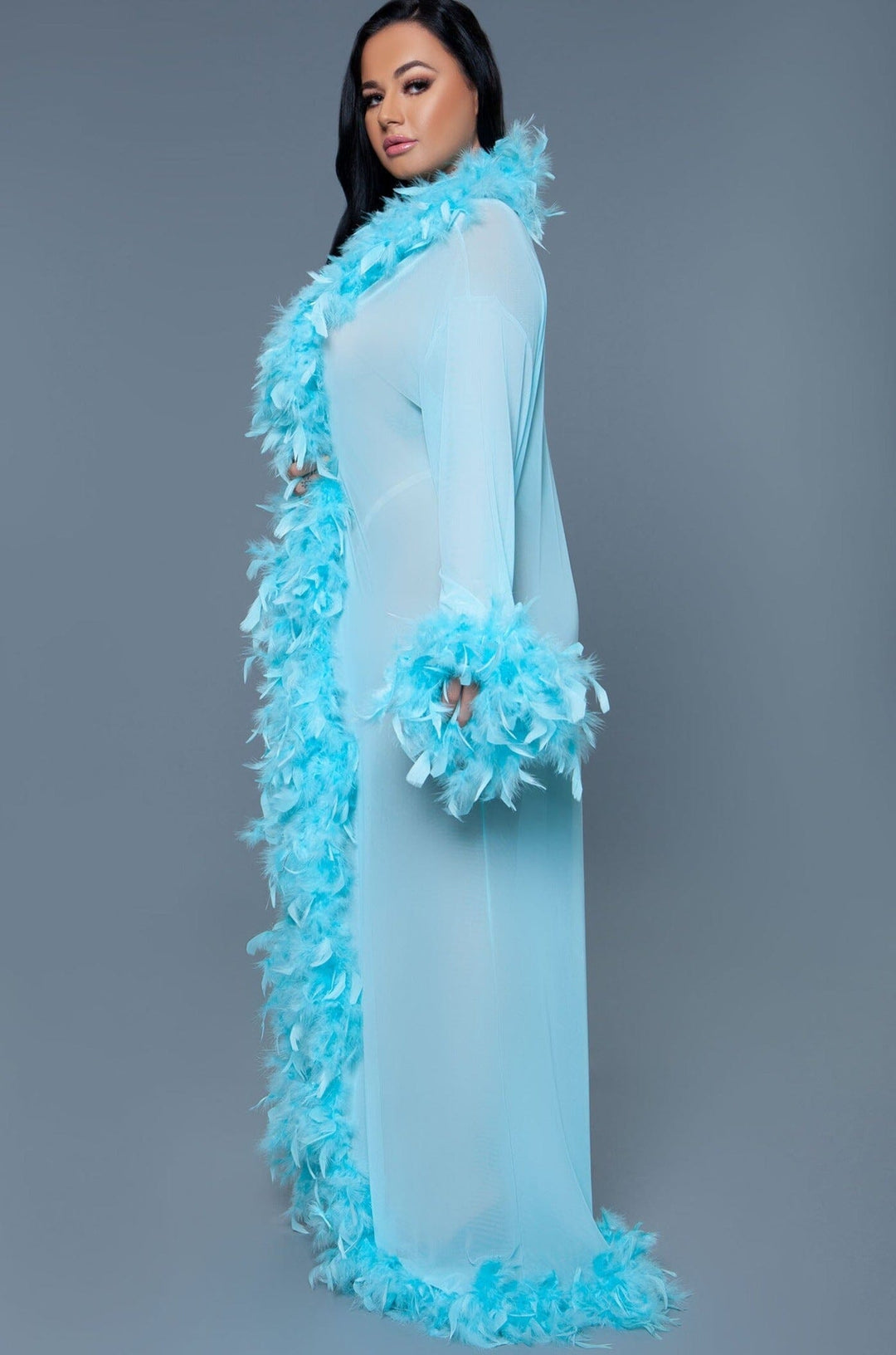 Full-Length Feather Robe-Gowns + Robes-BeWicked-Blue-O/S-SEXYSHOES.COM