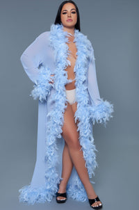 BeWicked Full Length Feather Robe in Blue  from SexyShoes.com