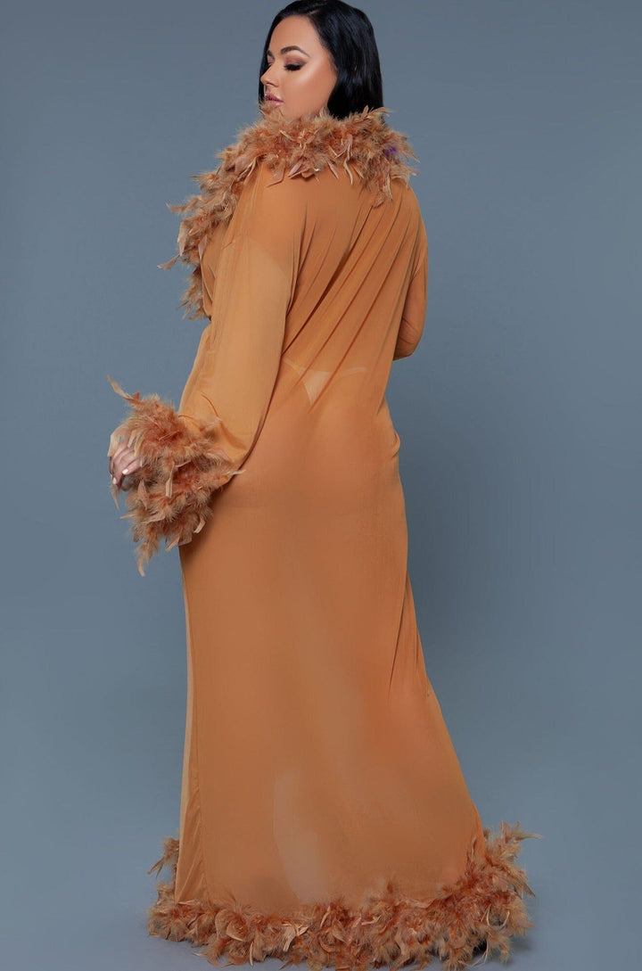 Full-Length Feather Robe-Gowns + Robes-BeWicked-Brown-O/S-SEXYSHOES.COM