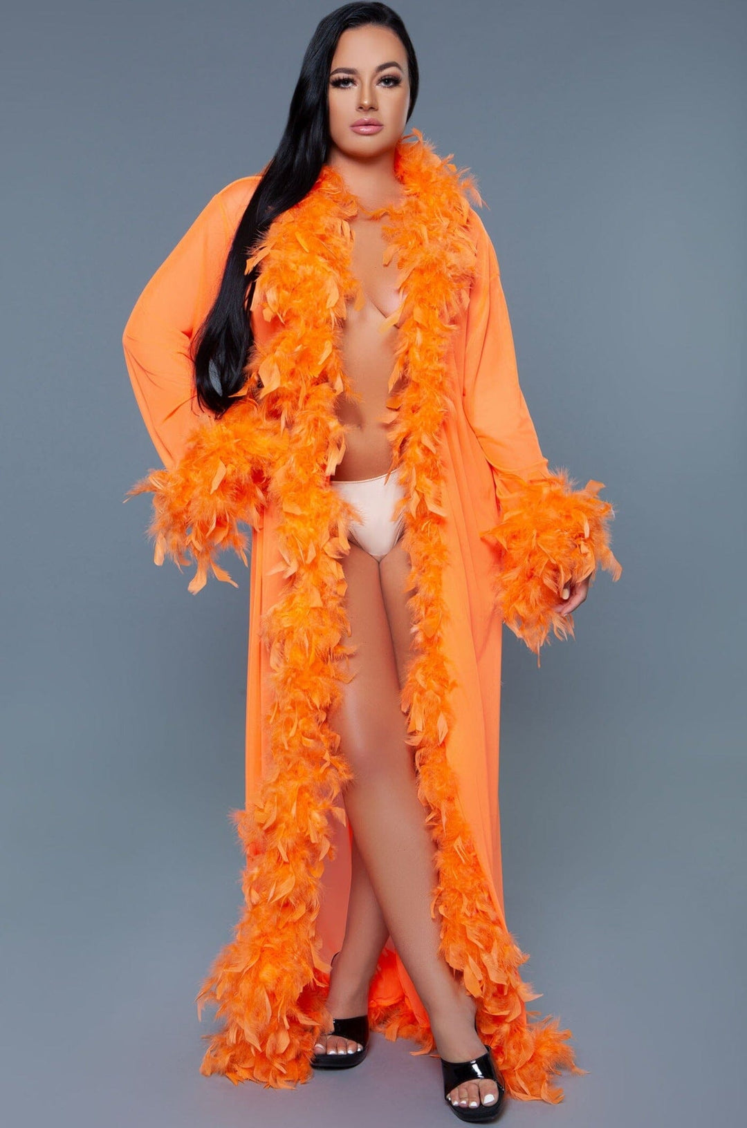 Full-Length Feather Robe-Gowns + Robes-BeWicked-Neon-O/S-SEXYSHOES.COM