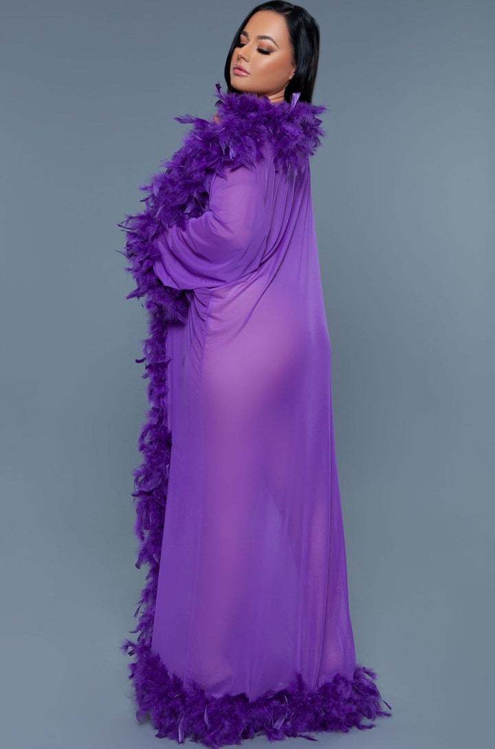 Full-Length Feather Robe-Gowns + Robes-BeWicked-Purple-O/S-SEXYSHOES.COM