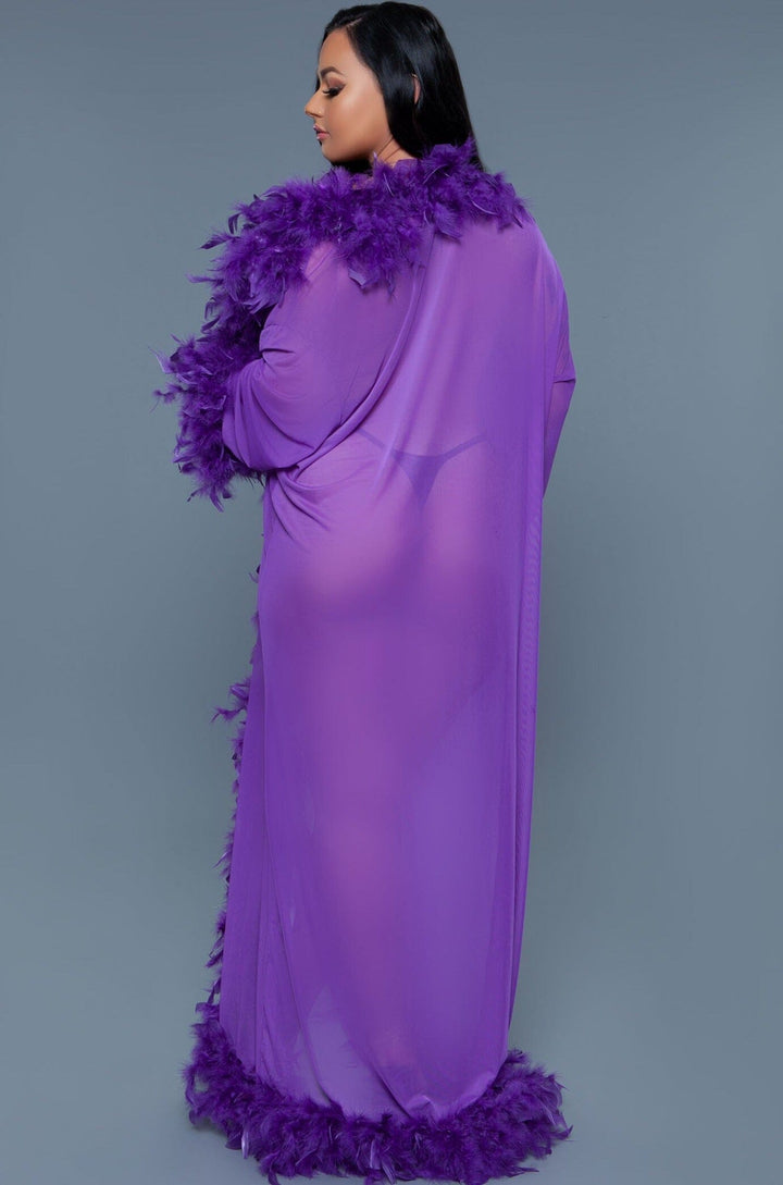 Full-Length Feather Robe-Gowns + Robes-BeWicked-Purple-O/S-SEXYSHOES.COM