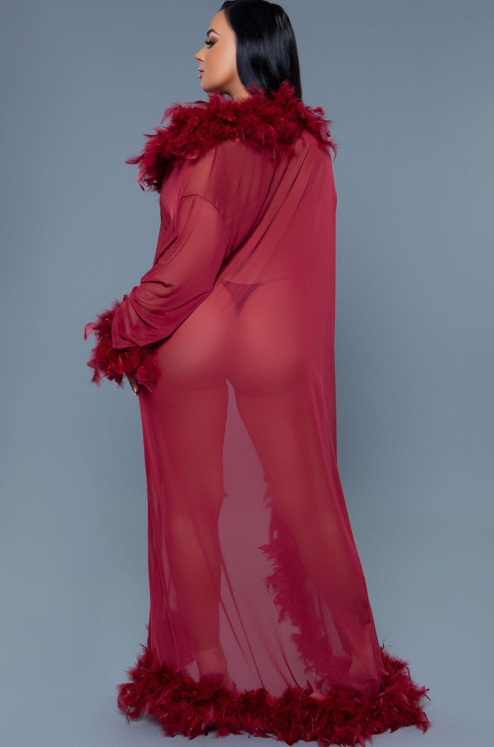 Full-Length Feather Robe-Gowns + Robes-BeWicked-Red-O/S-SEXYSHOES.COM
