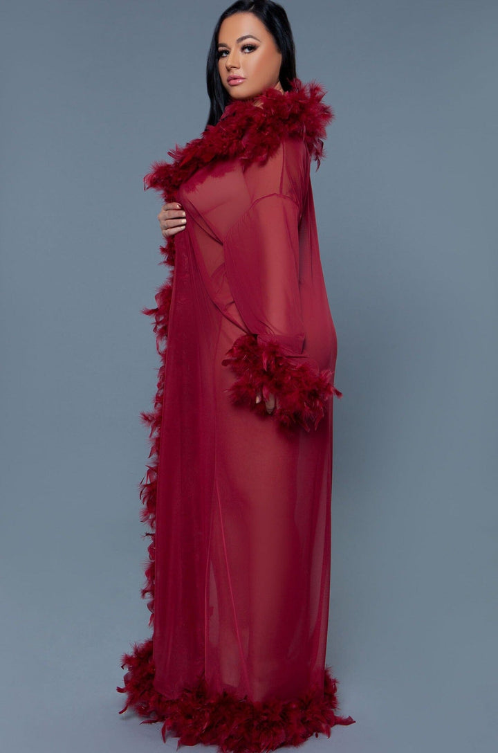 Full-Length Feather Robe-Gowns + Robes-BeWicked-Red-O/S-SEXYSHOES.COM