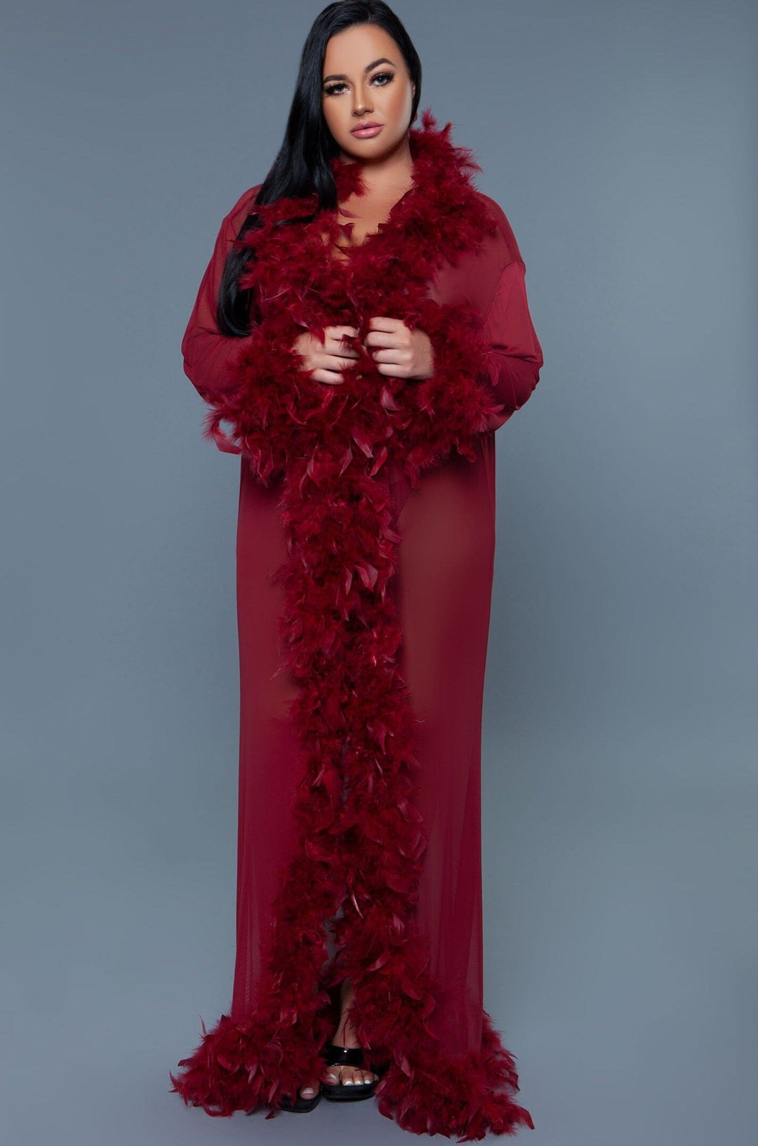 Full-Length Feather Robe-Gowns + Robes-BeWicked-Red-O/S-SEXYSHOES.COM