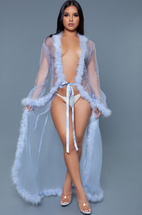 BeWicked Full Length Sheer Marabou Robe in Blue  from SexyShoes.com