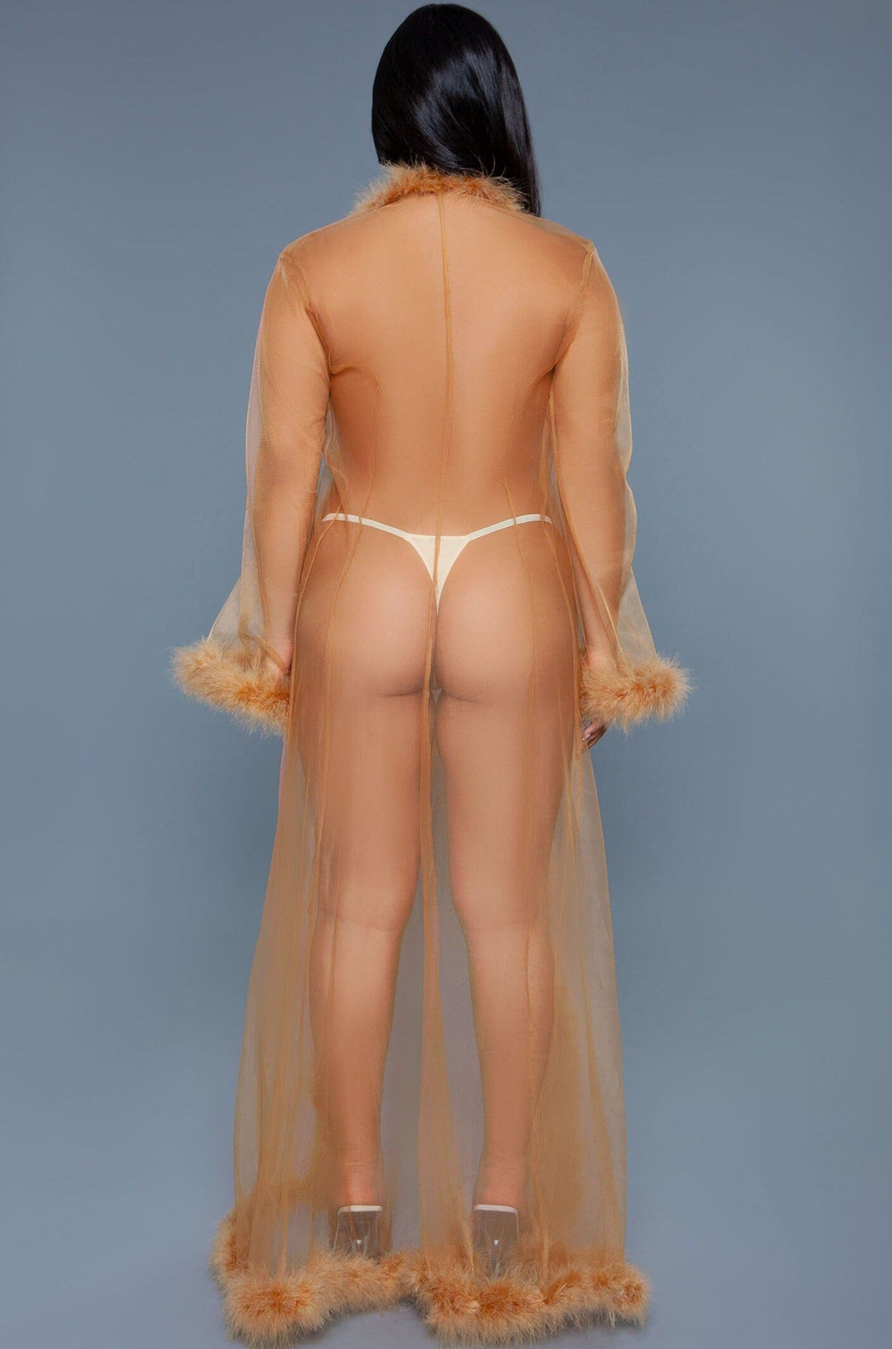 Full-Length Sheer Marabou Robe-Gowns + Robes-BeWicked-Brown-O/S-SEXYSHOES.COM