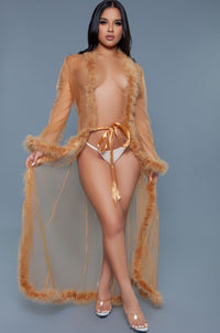 BeWicked Full Length Sheer Marabou Robe in Brown  from SexyShoes.com
